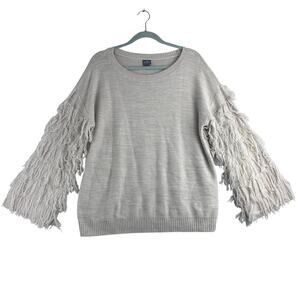 Soho Knit Fringe Sleeve Sweater Women's XL Oatmeal Western Boho Rodeo Wide Cuff
